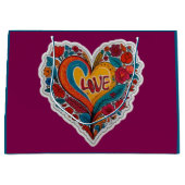 Colorful Floral Heart Love  | Romantic Design ラージペーパーバッグ (正面)