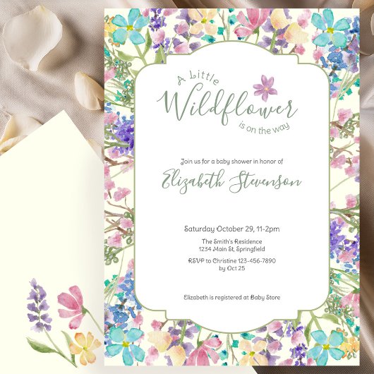 Colorful Floral Little Wildflower Baby Shower 招待状
