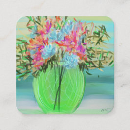 Colorful Floral Painterly Green Vase Square スクエア名刺