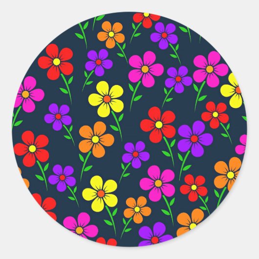 Colorful Floral Pattern ラウンドシール (正面)