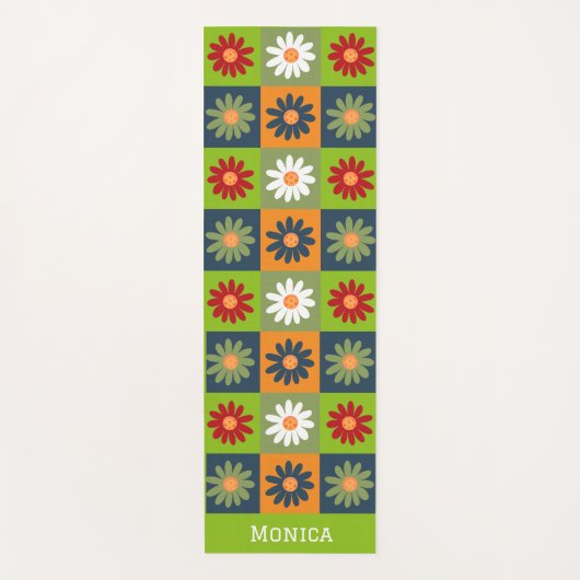 Colorful Floral pattern Custom Name ヨガマット (正面)