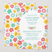 Colorful Floral Pattern Easter Brunch Hunt 招待状 (正面/裏面)