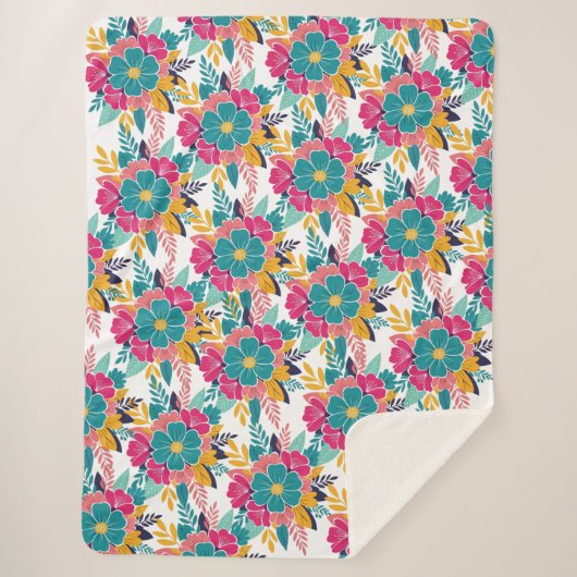 Colorful Floral Pattern Large Cozy Blanket – Brigh シェルパブランケット (正面)