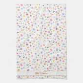 Colorful Floral Pattern Name Monogram Botanical キッチンタオル (縦)