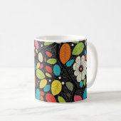 🌼 Colorful Floral Pattern on Black - Bold & Vibra コーヒーマグカップ (正面右)