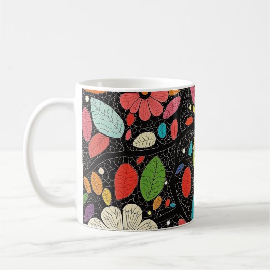 🌼 Colorful Floral Pattern on Black - Bold & Vibra コーヒーマグカップ (左)