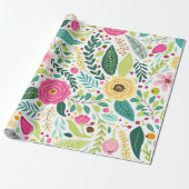 Colorful floral pattern with pink, yellow ラッピングペーパー (アンロールド)