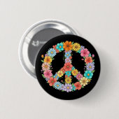 Colorful Floral Peace Sign Hippie Retro Flower 缶バッジ (正面&裏面)