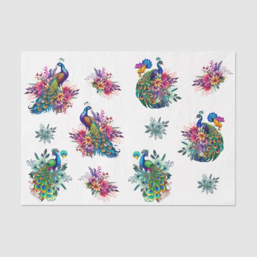 Colorful Floral Peacock Decoupage 薄葉紙 (正面)