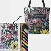 Colorful Floral Personal Quote Teachers Name トートバッグ
