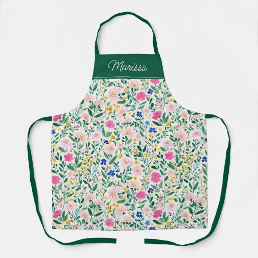 Colorful Floral Personalized  エプロン (正面)