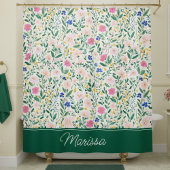 Colorful Floral Personalized シャワーカーテン