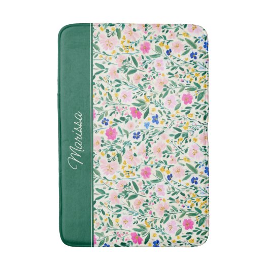 Colorful Floral Personalized バスマット (正面縦)