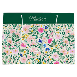 Colorful Floral Personalized  ラージペーパーバッグ