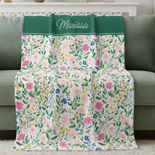 Colorful Floral Personalized Fleece Blanket フリースブランケット