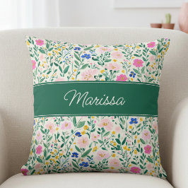 Colorful Floral Personalized Throw Pillow クッション