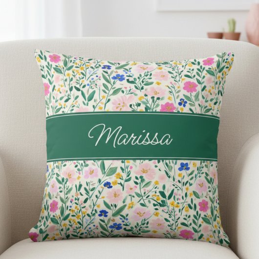 Colorful Floral Personalized Throw Pillow クッション