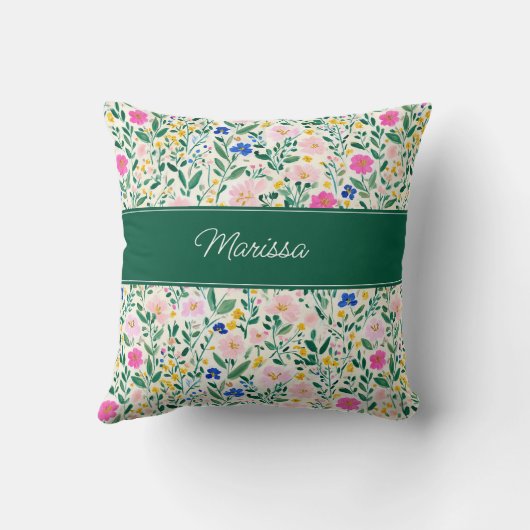 Colorful Floral Personalized Throw Pillow クッション (裏面)