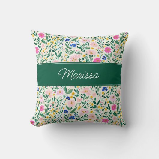 Colorful Floral Personalized Throw Pillow クッション (正面)