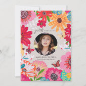 Colorful Floral Photo Graduation Announcements 招待状 (正面)