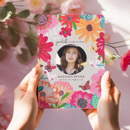 Colorful Floral Photo Graduation Announcements 招待状