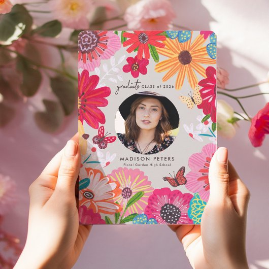 Colorful Floral Photo Graduation Announcements 招待状