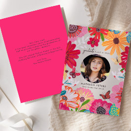 Colorful Floral Photo Graduation Announcements 招待状