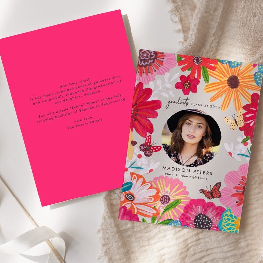 Colorful Floral Photo Graduation Announcements 招待状