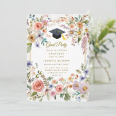 Colorful Floral Photo Graduation Hat Party Invite 招待状 (スタンド正面)