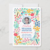 Colorful Floral Photo Preschool Graduation 招待状 (正面)