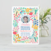 Colorful Floral Photo Preschool Graduation 招待状 (スタンド正面)
