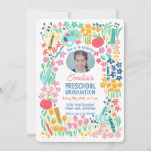 Colorful Floral Photo Preschool Graduation 招待状 (正面)