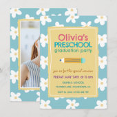 Colorful Floral Photo Preschool Graduation Party 招待状 (正面/裏面)