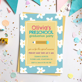 Colorful Floral Photo Preschool Graduation Party 招待状