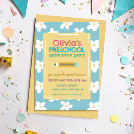 Colorful Floral Photo Preschool Graduation Party 招待状