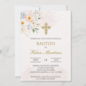Colorful floral Spanish baptism 招待状 (正面)