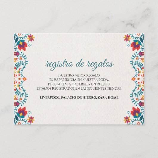Colorful Floral Spanish Wedding エンクロージャーカード (正面)