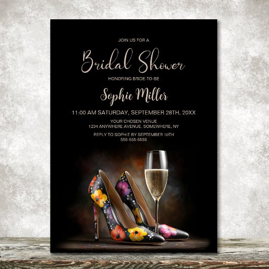Colorful Floral Stiletto Shoes Bridal Shower 招待状