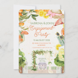 Colorful Floral Watercolor Engagement Party 招待状