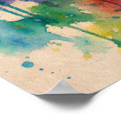 Colorful Floral Watercolor Style Hibiscus Art ポスター (角)