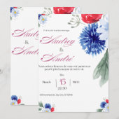 Colorful Floral Wedding Invitation | Elegant Roman 招待状 (正面/裏面)