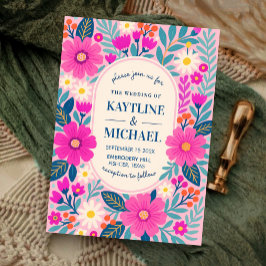 Colorful Floral Wedding Invitation Pink Botanical 招待状