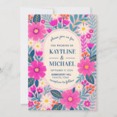 Colorful Floral Wedding Invitation Pink Botanical 招待状 (正面)