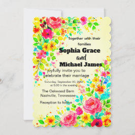 Colorful Floral Wedding Invitation | Watercolor  招待状