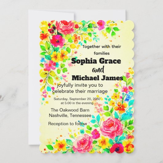 Colorful Floral Wedding Invitation | Watercolor 招待状 (正面)