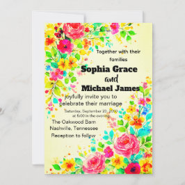 Colorful Floral Wedding Invitation | Watercolor  招待状