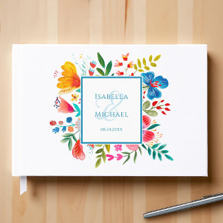 Colorful Floral Wildflower Watercolor Wedding ゲストブック