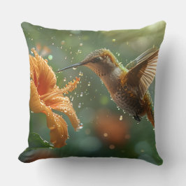 Colorful Flower and Hummingbird クッション