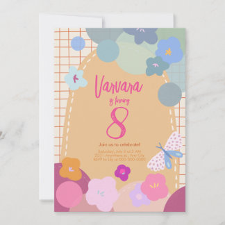 Colorful Flower Arch Birthday Girl Invitation 招待状