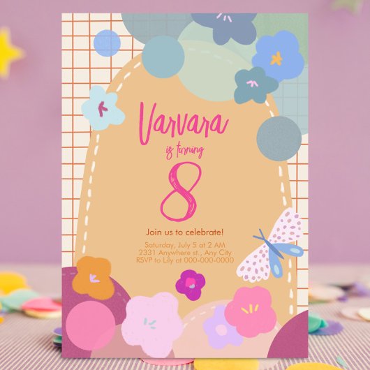 Colorful Flower Arch Birthday Girl Invitation 招待状